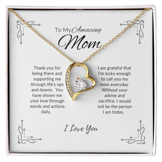 To My Amazing Mom | Forever Love Necklace | Grey on White Message Card