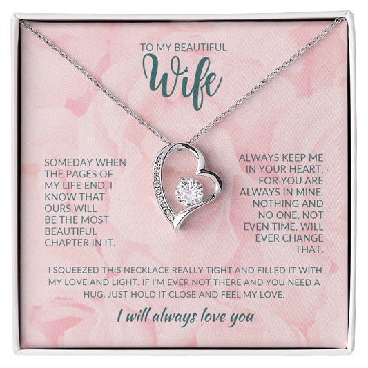 To My Beautiful Wife | Forever Love Necklace | Pink Flower Background Message Card